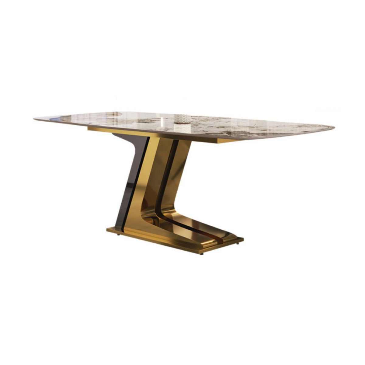 Dining Set of Modern Sintered Stone Table with Gold Metal Base Rectangle Dining Set for Restaurant