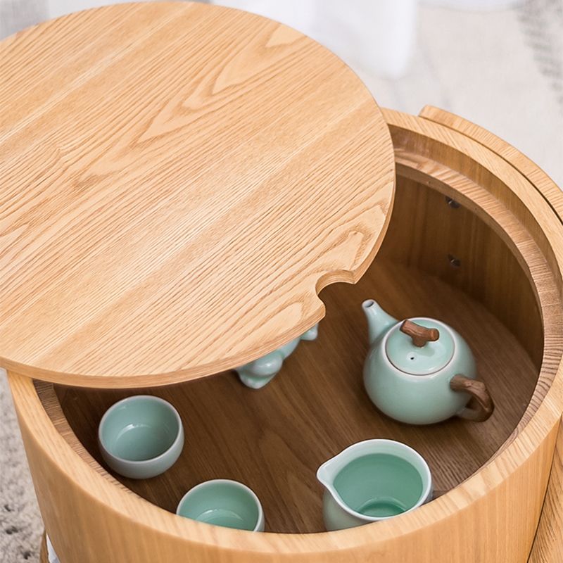 Traditional Side End Snack Table with Shelf and Tray Top for Bedroom