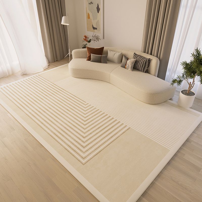 Beige Simple Carpet Polyester Line Area Carpet Stain Resistant Carpet for Living Room