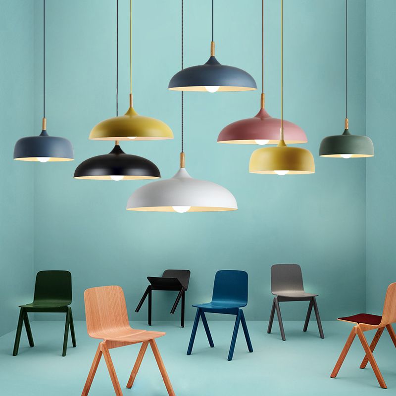 Macaron Color Modern LED Ceiling Light LED Hanging Pendant Light with Wood Lamp Socket