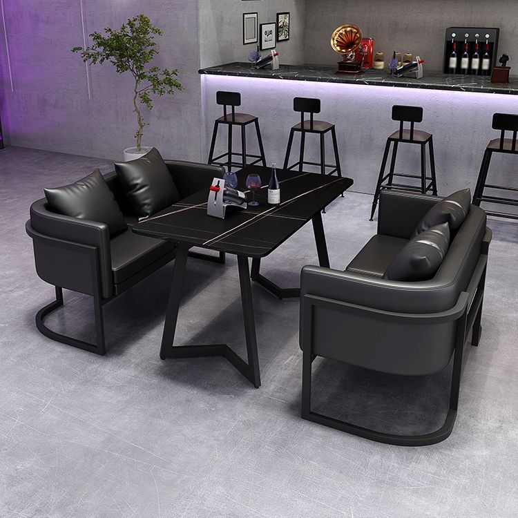 Industrial Dining Table Black Sintered Stone Table with Metal Base for Dining Room