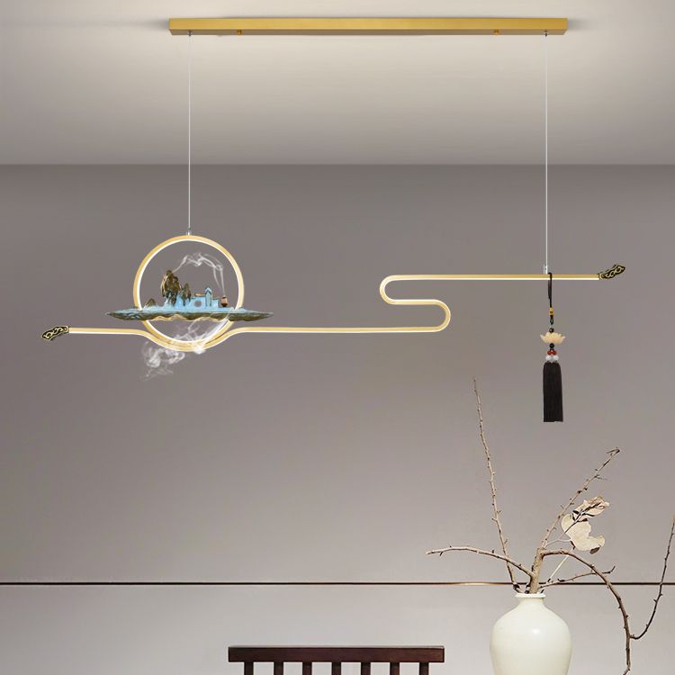 Modern Metal Island Lighting Ideas Linear Chinese Chandelier Lamp for Dining Room