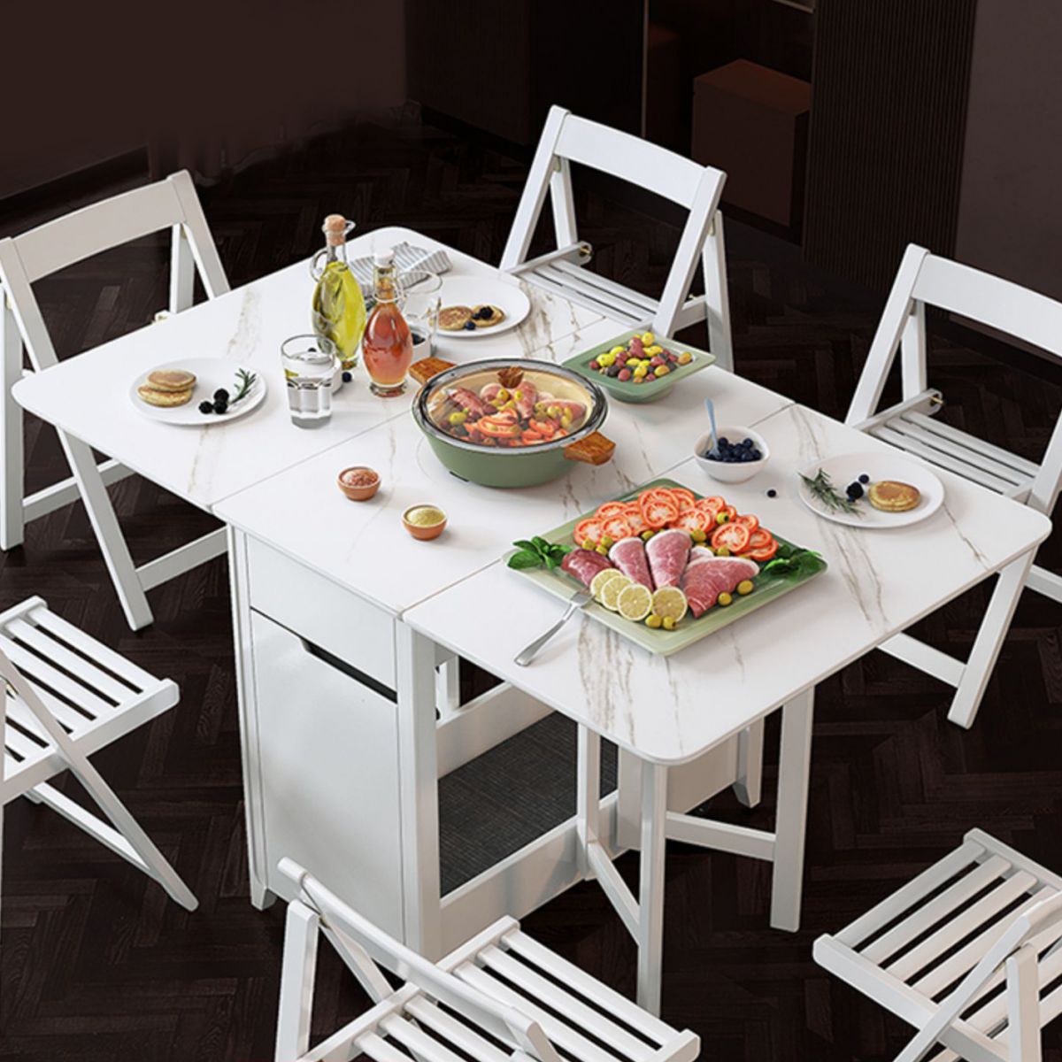 Rectangle Stone Dining Site Table Simplicity Style Drop Leaf Table for Home