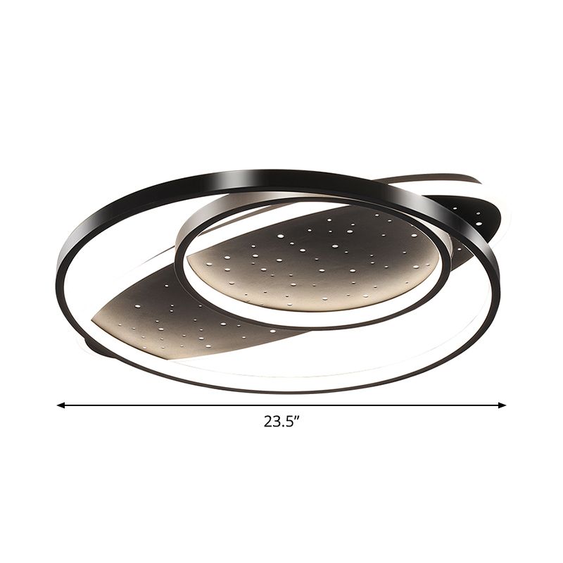 Metallic Oval and Circular Flush Mount Lamp Modern LED Flush Ceiling Light in Black