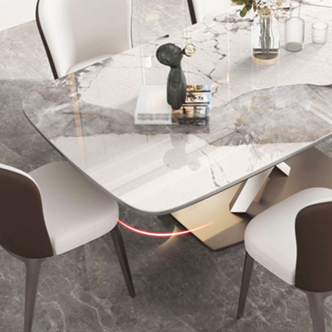 Tavolo rettangolare contemporaneo in metallo tavolo da pranzo in pietra sinterizzato con base di piedistallo