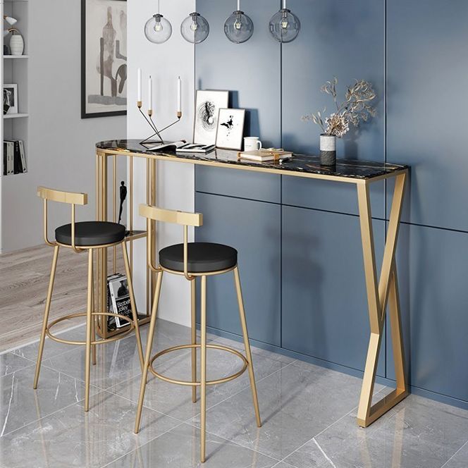 1/3 Pieces Glam Iron Bar Table Set Sintered Stone Top Bistro Set with Shelf