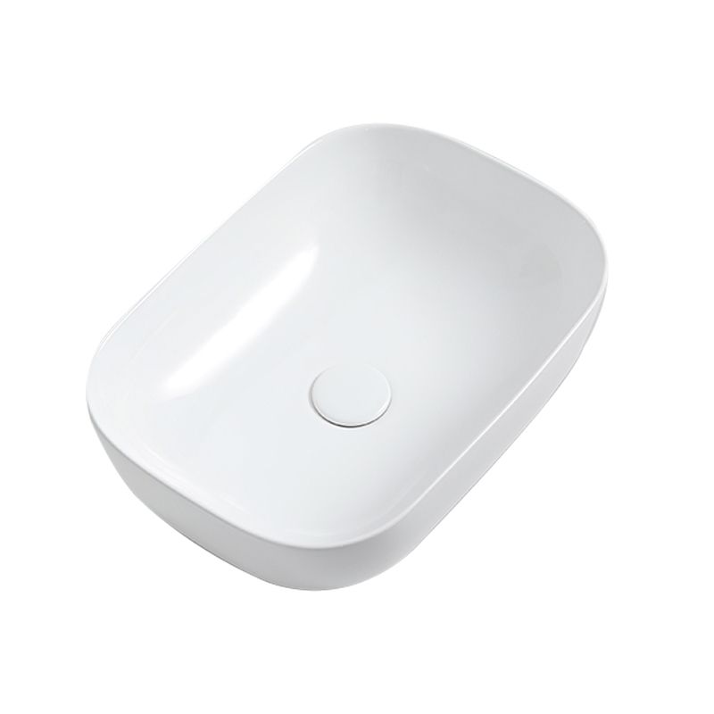 Contemporary Bathroom Sink Porcelain Solid Color Rectangular Vessel with Pop-Up Drain