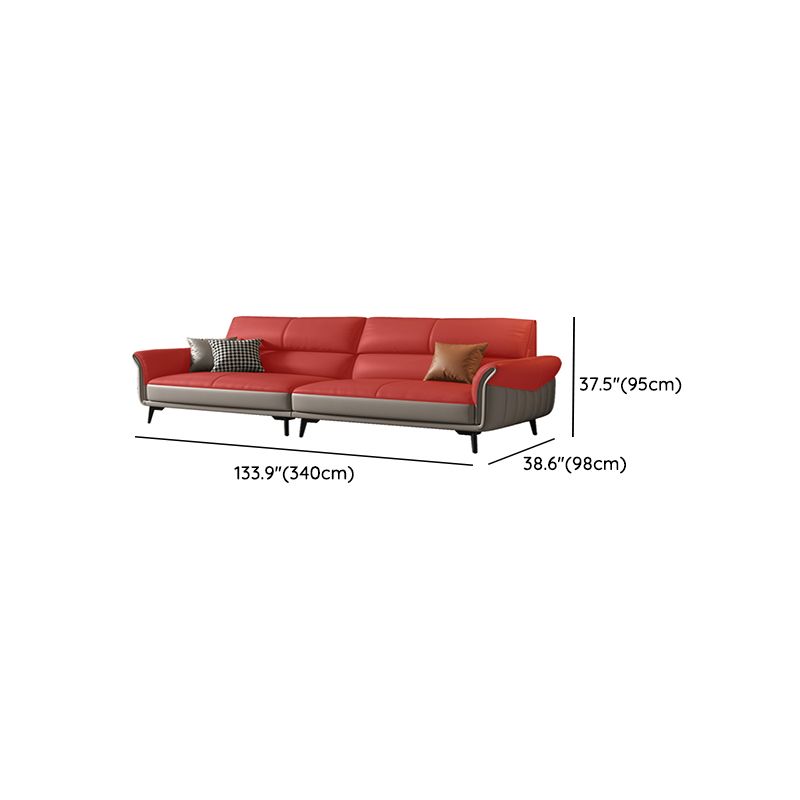 Genuine Leather Flared Arm Sofa Mid-Century Modern Sofa in Gray of 37.4" High