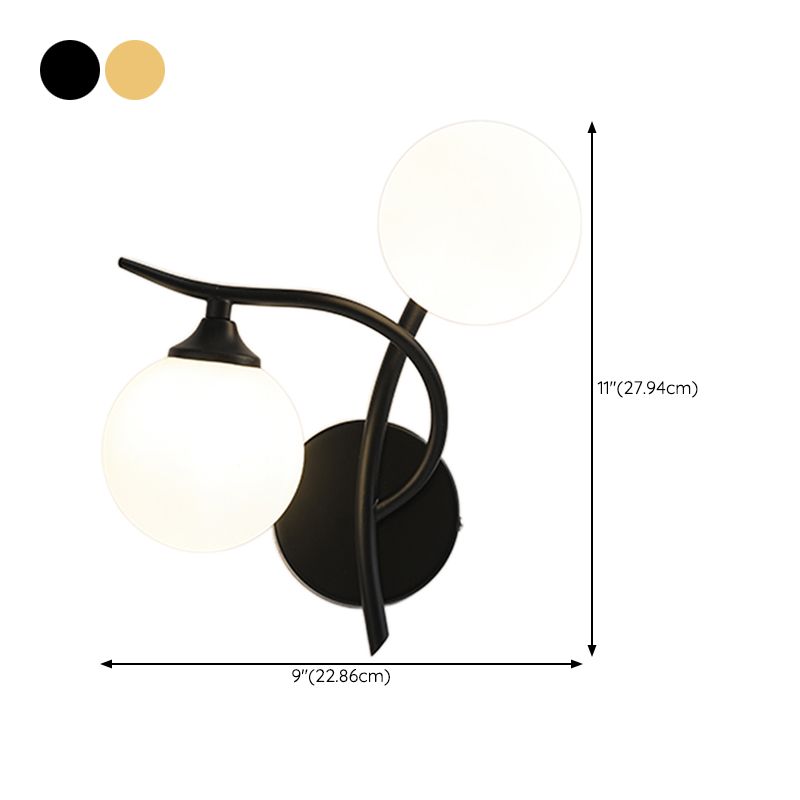 2 Lights Wall Mount Lamp Modern Style Spherical with Glass Shade for Living Room