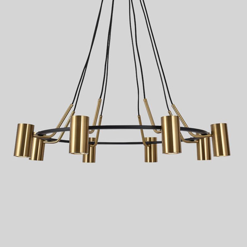 Goldhanglampe Postmoderne Zylinderform Metall Kronleuchter Anhänger Licht