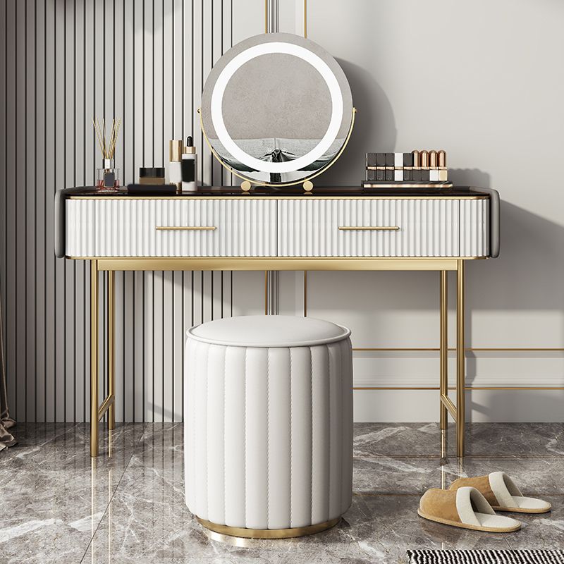 Glam Glass Top Vanity Makeup Table Stool Set with Storage Drawers