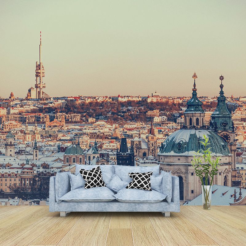 Beautiful Prague Cityscape Mural Wallpaper Soft Color Moisture Resistant Wall Decor for Room