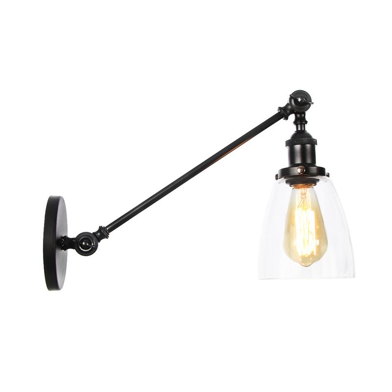 Black/Bronze/Brass 1 Light Wall Light Fixture Industrial Style Clear Glass Tapered Sconce with Arm, 8"/12" L