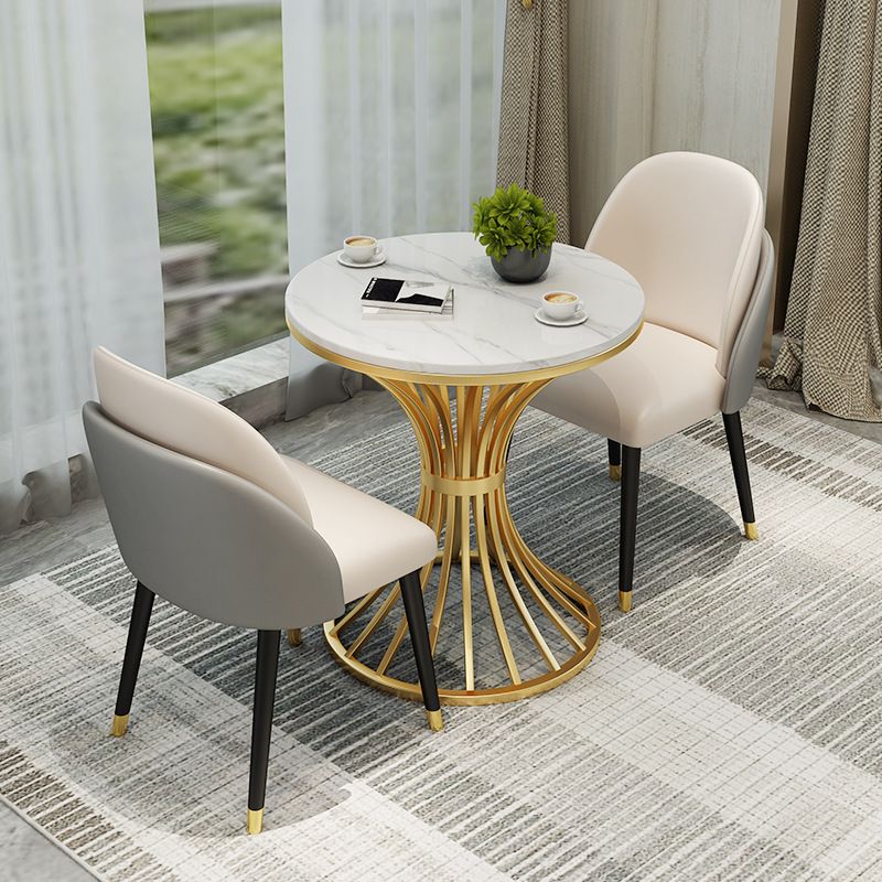Gold Pedestal Dining Table Modern Style Round Stone Top Table