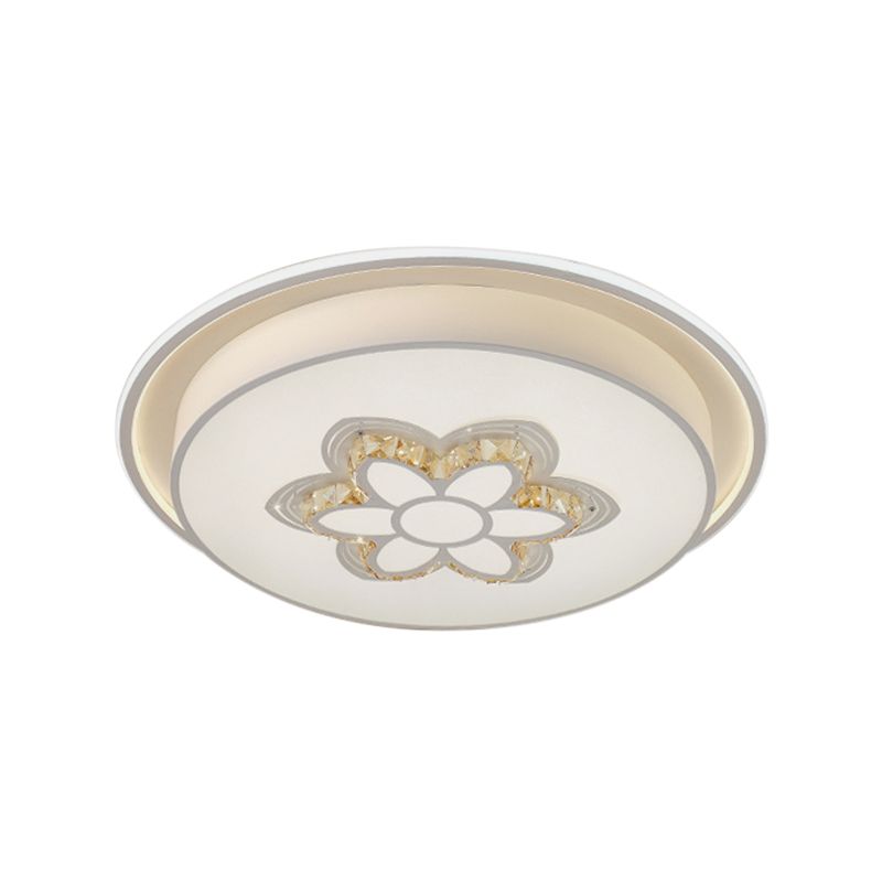 Dome Acrylic Flushmount Minimal LED White Ceiling Lamp for Bedroom with Crystal Round/Moon/Flower Pattern