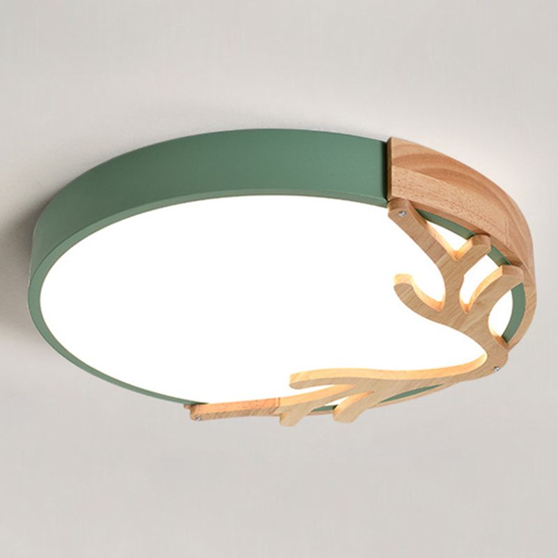 Round Flush Mount Light 1 Light Metal Nordic Flush Mount Spotlight with Antlers Decoration