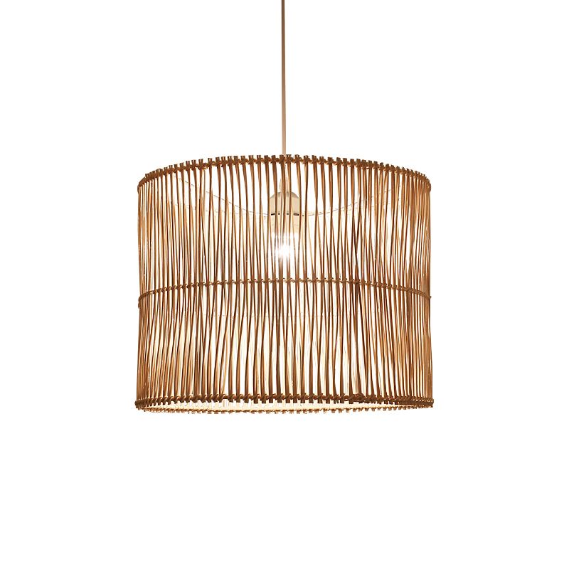 Rattan Drum Shaded Ceiling Light Modern Single Hanging Pendant Light for Restaurant