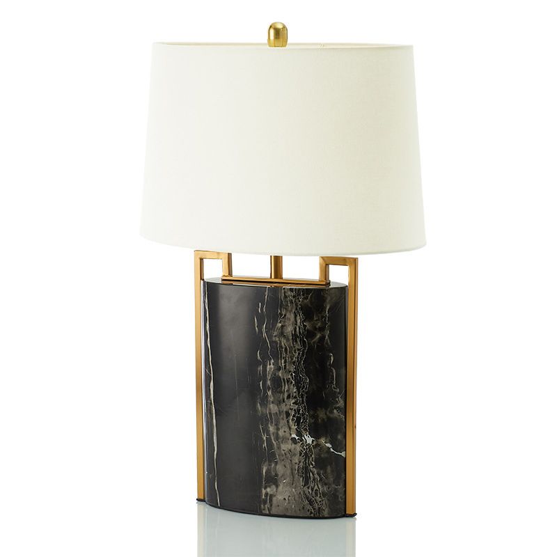 15 "/18" W Minimalistisch 1-licht nachtlamp Zwart en wit taps toelopend tafellicht met stofschaduw en marmeren basis