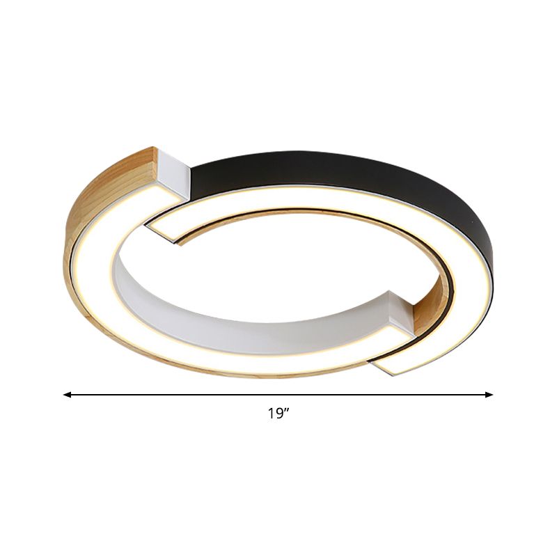 Bedroom 2-Arch Bridge Ceiling Lamp Acrylic Contemporary 15"/19" Width LED Black/White Ceiling Mount Light