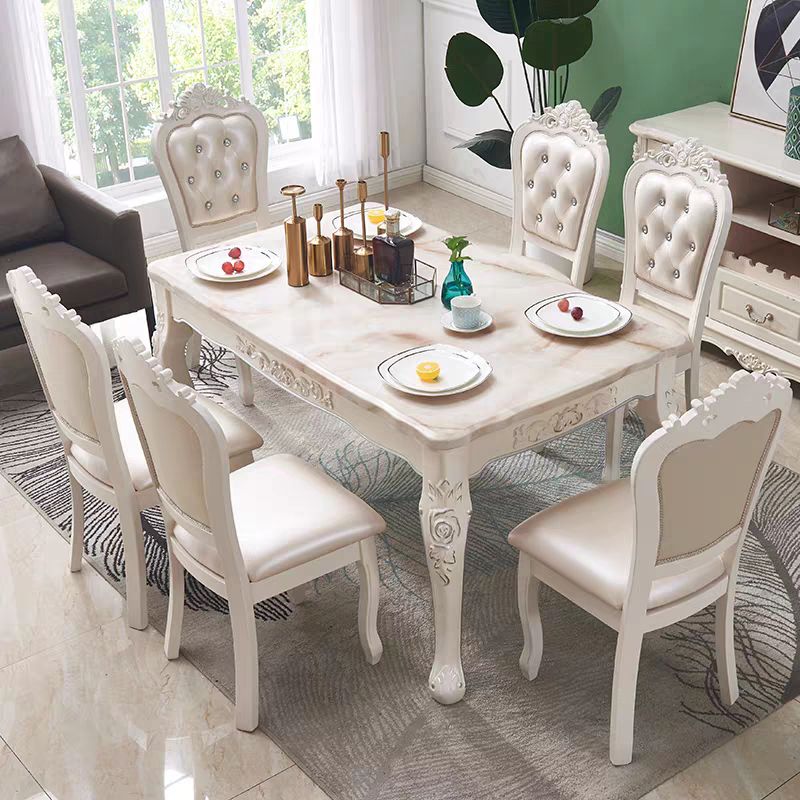 Juego de comedor victoriano Rectángulo de mármol 4 patas Base Base Comedor Juego de mesa