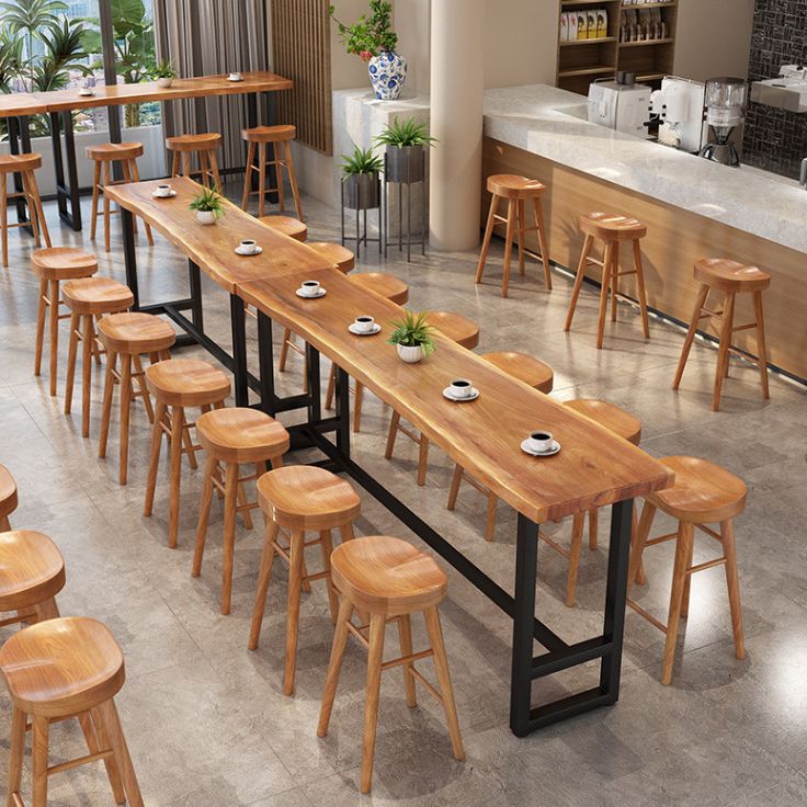 Modern Trestle Bar Height Pub Table Solid Wood Natural Bar/Dinette Table for Shop