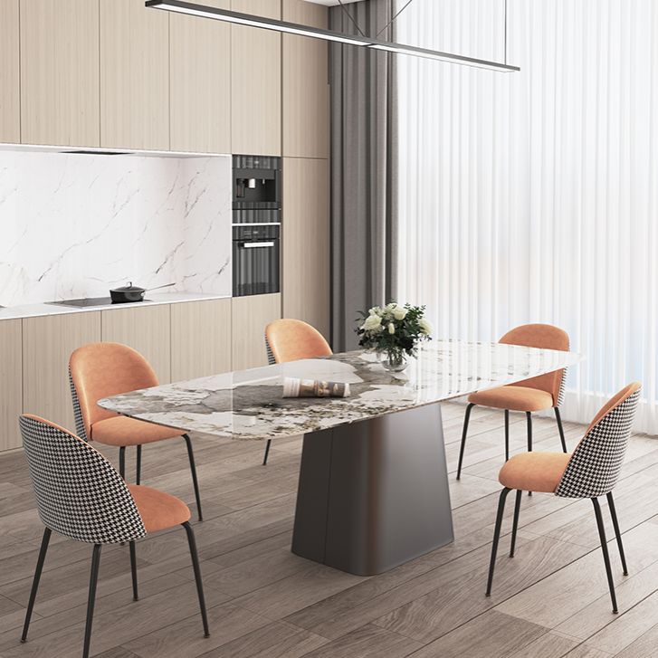 Modern Sintered Stone Table Set of 5/7 with Rectangle Table Dining Set with Orange PU Leather Chairs