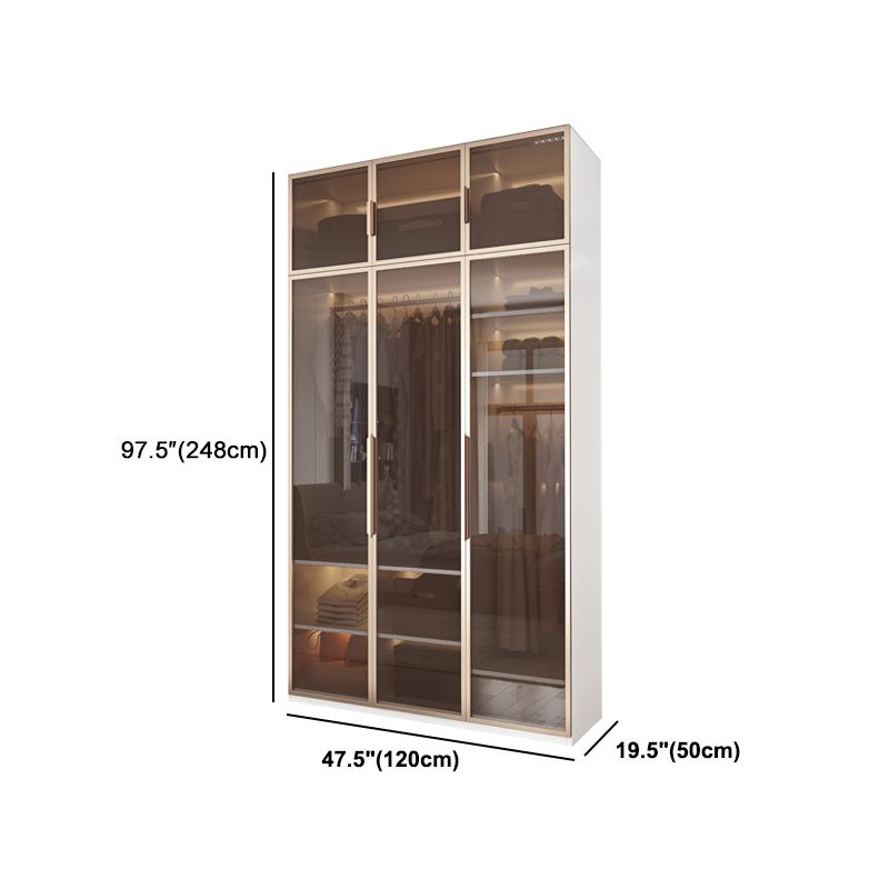 White Manufactured Wood  Cabinet with Glass Door Modern Hinged Door Wardrobe for Home