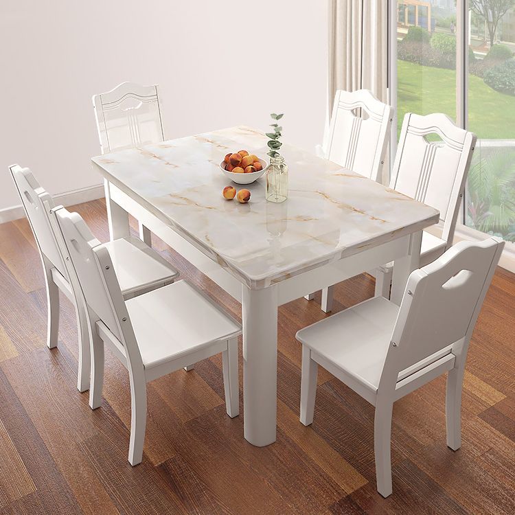 Minimalist Marble Dining Set with Rectangle Table White Dining Set with 4 Legs Base