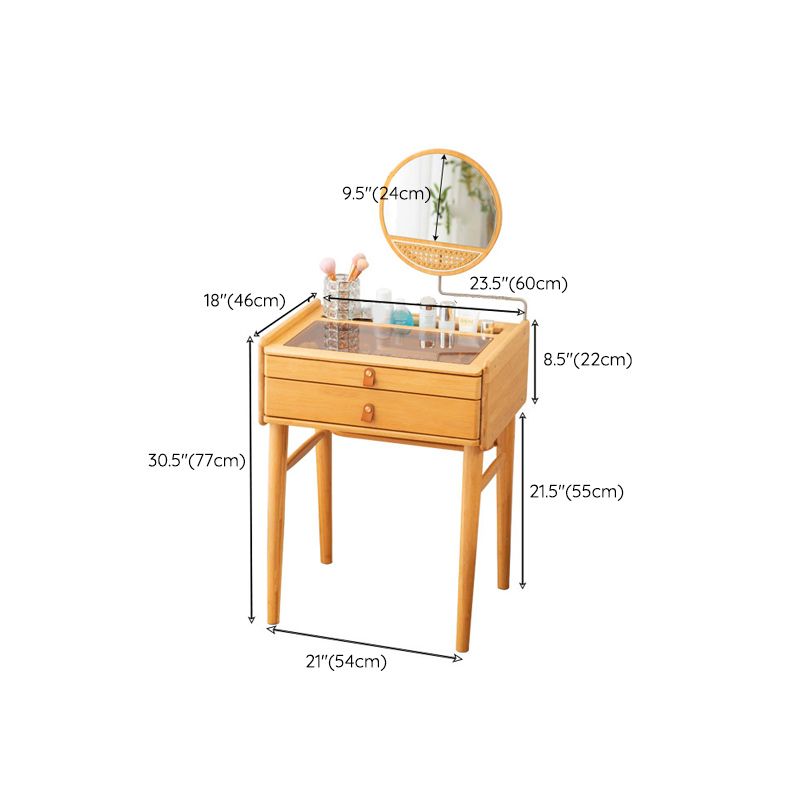 Contemporary Wood Vanity with 2 Storage Drawers Makeup Vanity Desk with Mirror