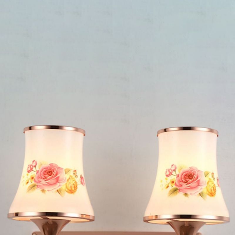 White Glass Flared Wall Lamp Contemporary Gold Wall Light Fixture for Bedroom