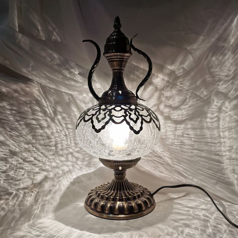 Illuminazione da tavolo con teiera in bronzo Vetro craquelé turco 6,5 "/7" W 1 lampadina Lampada da comodino per soggiorno