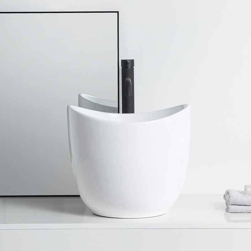 Modern Vessel Sink Round Porcelain with Pop-Up Drain Vessel Bathroom Sink