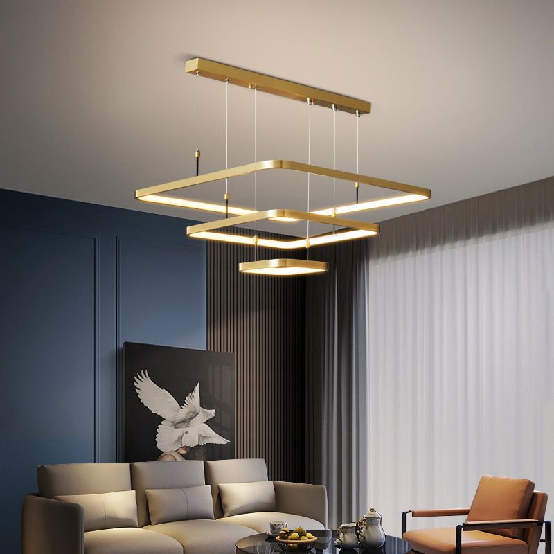 LED Bedroom Ceiling Pendant Light Modern Chandelier Light Fixture with Square Metal Shade