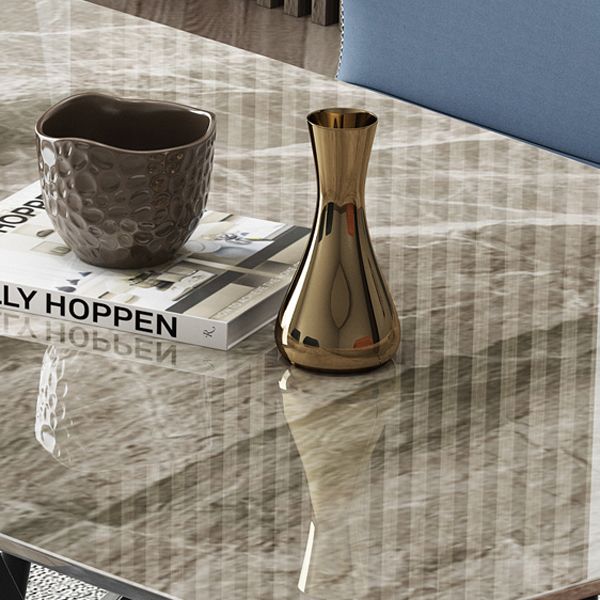 Modern Pedestal Casual Dining Table Stone Top Black Frame Dining Site Table