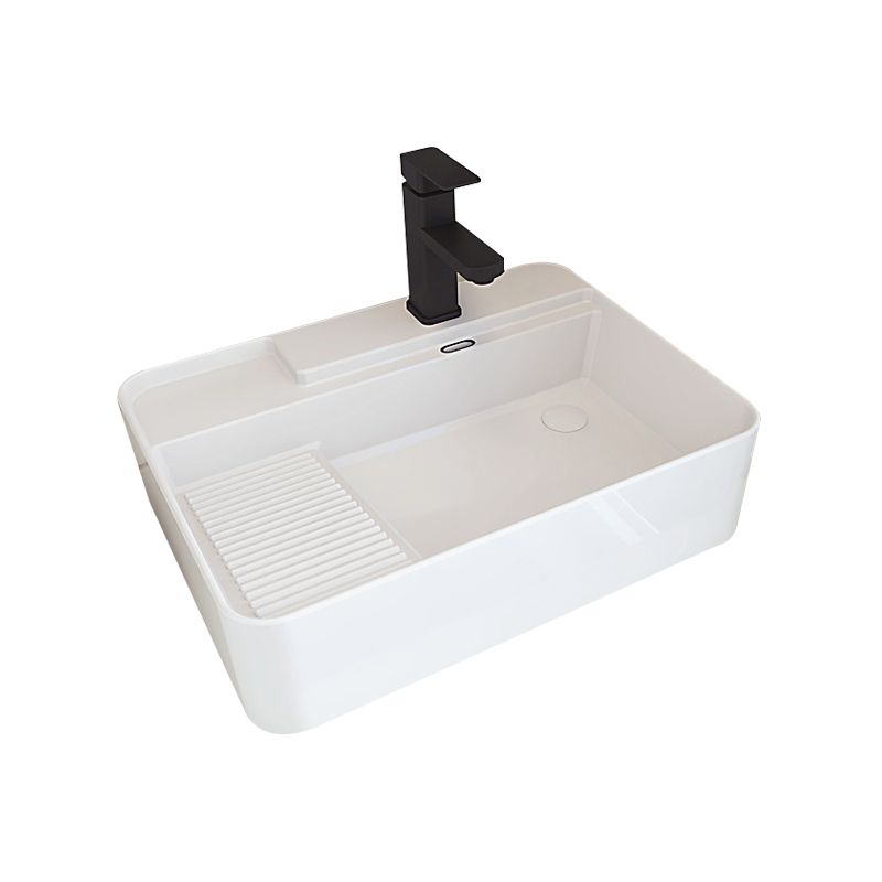 Modern Bathroom Sink Porcelain Solid Color Rectangular Vessel with Pop-Up Drain