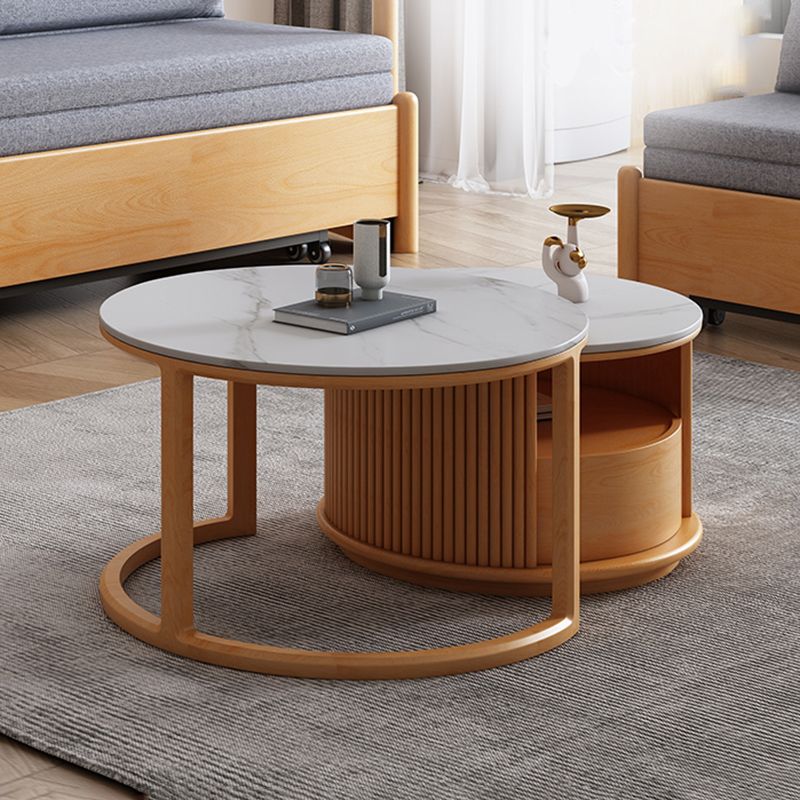 Contemporary Stone Coffee Table Round Coffee Cocktail Table with Storage Drawers