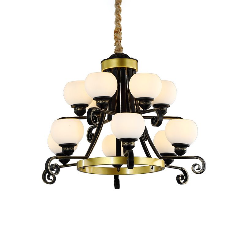 12 lampadine il lampadario del soffitto in vetro in vetro nero glassato classico per soggiorno per soggiorno