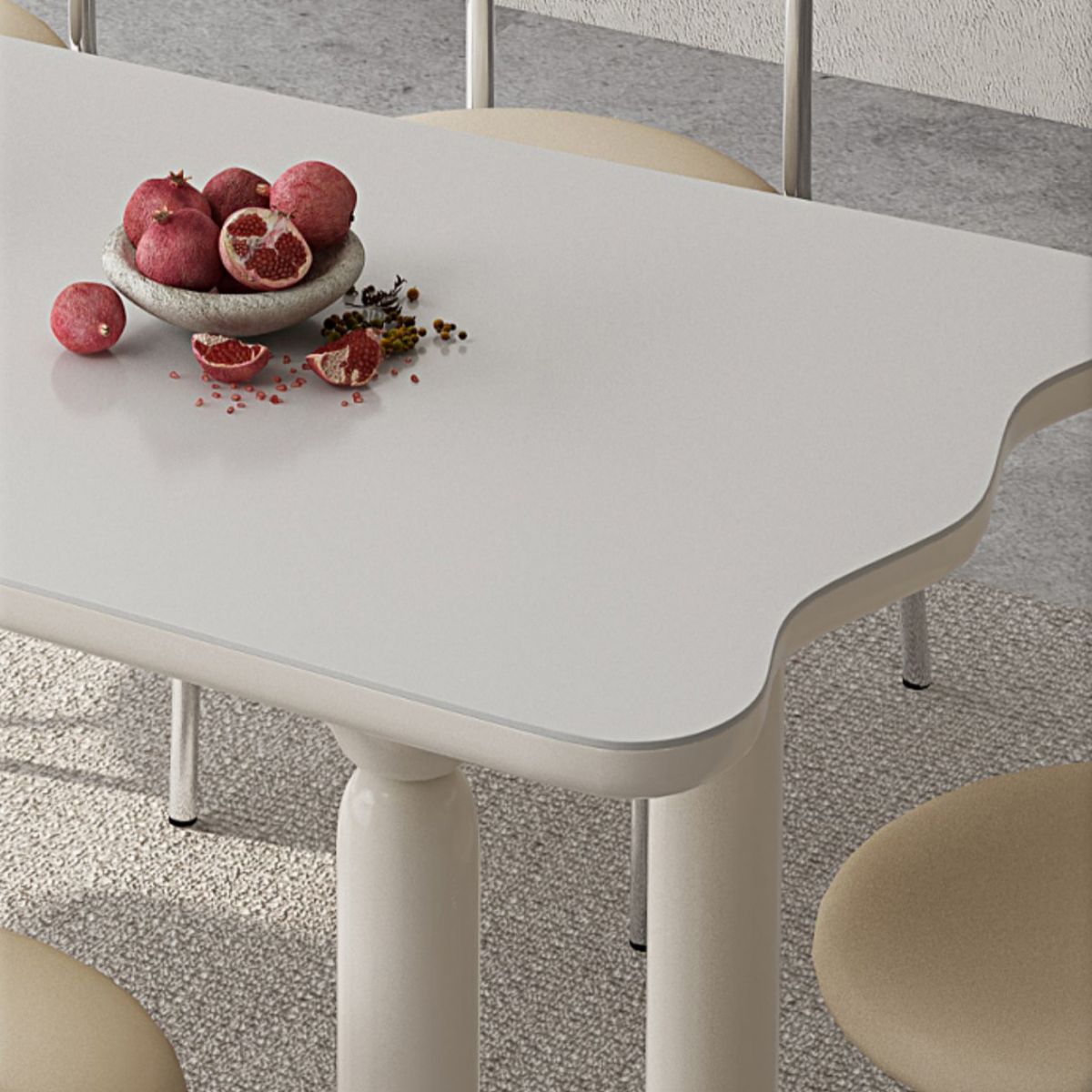 White Rectangle Dining Table Stone and Solid Wood Dining Table with 4 Legs
