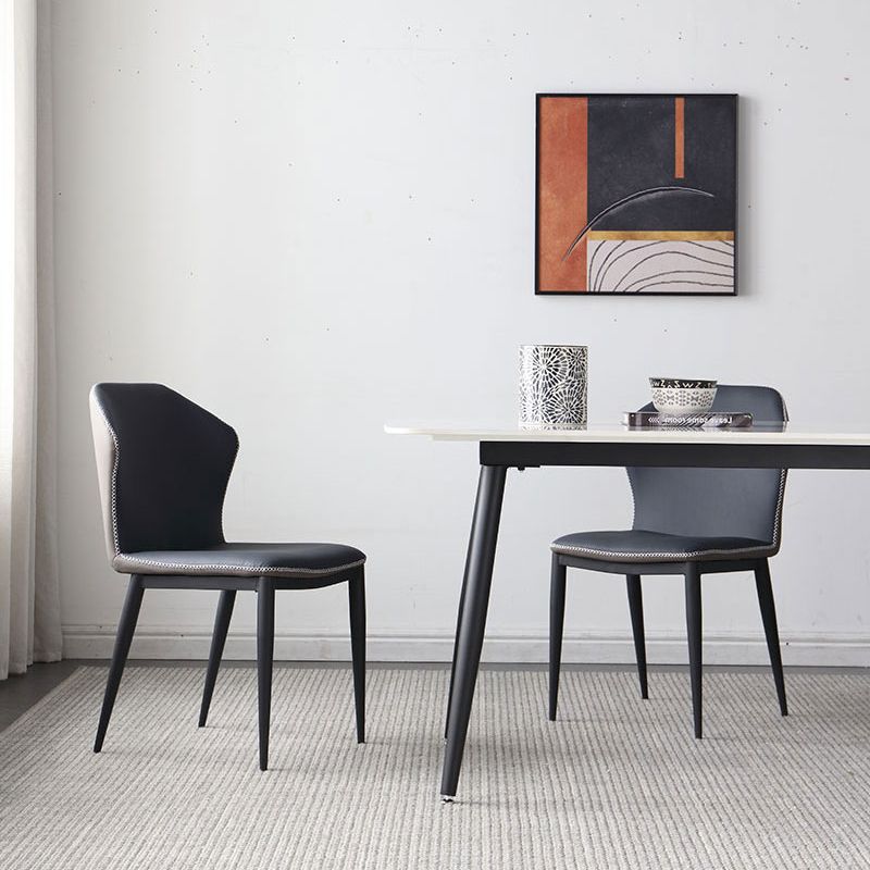 Mesa de comedor de piedra sinterizada de estilo contemporáneo con mesa fija blanca y base de 4 patas