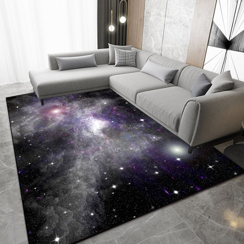 Novelty Modern Rug in Purple and Black Outer Space Galaxy Pattern Rug Polyester Washable Carpet for Home Decoration