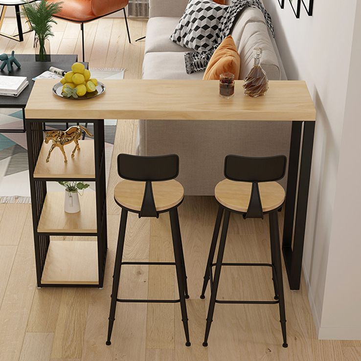 Rectangle Solid Wood Pub Table 3-shelf Pedestal Bar Height Bistro Table in Natural