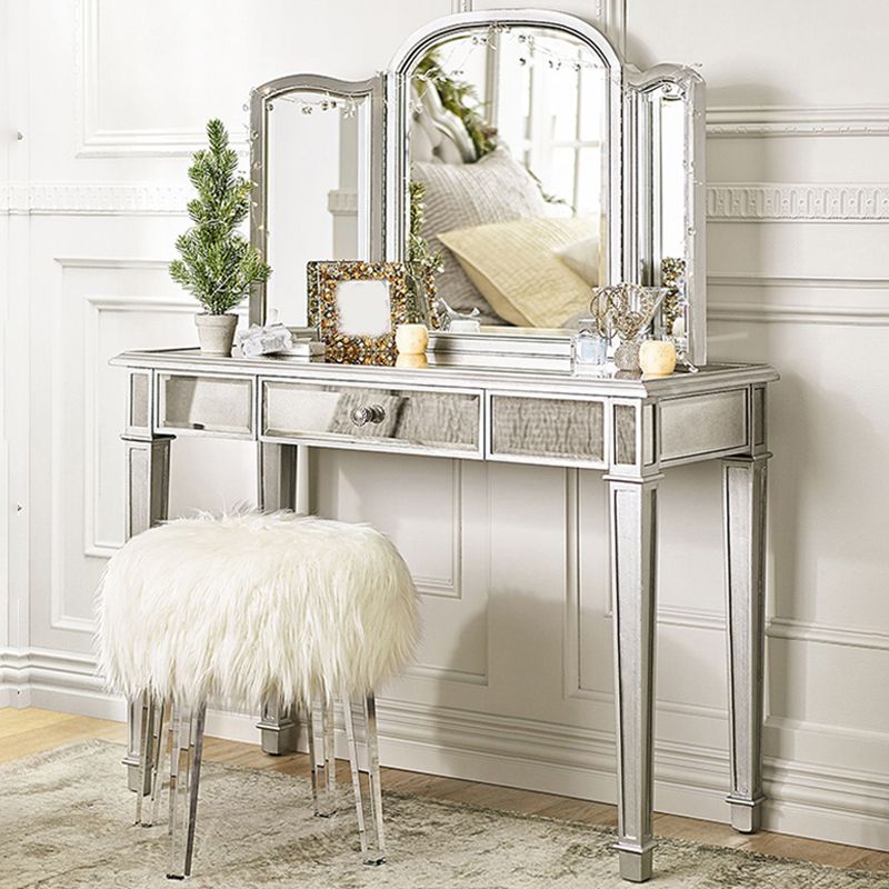 Sliver Vanity Set with 3 Storage Drawers Glass Make-up Vanity, 17.71" Wide