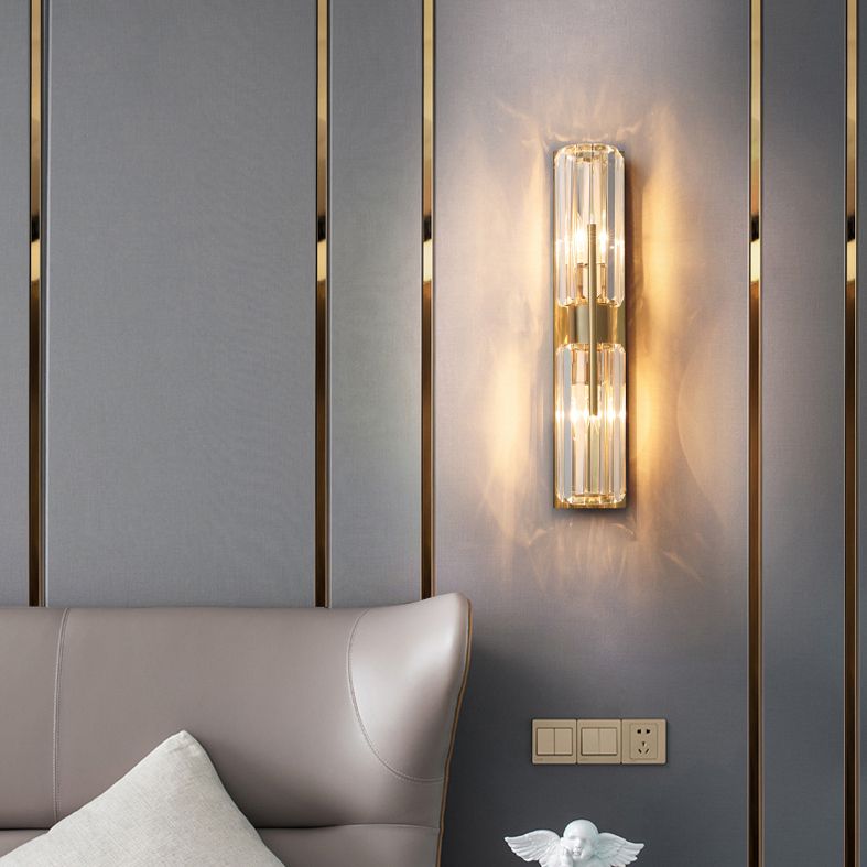 Crystal Half Cylinder Sconce Light Fixture Modern Gold Wall Mounted Light Fixture