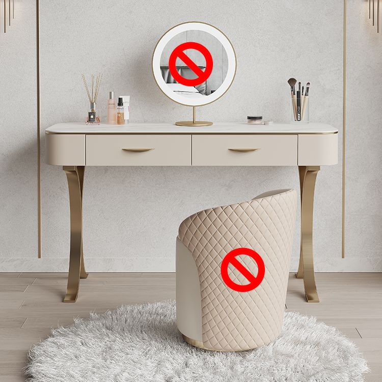 Wooden Glam Makeup Vanity Desk Beige Vanity Dressing Table Set with Drawer