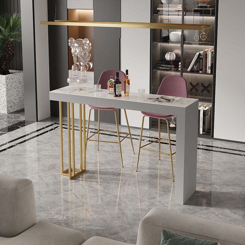 Glam Style Bar Table Rectangle Stone Bar Dining Table for Living Room