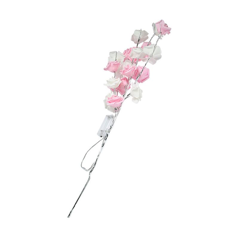 Pink and White Rose Desk Light Art Deco LED Plastic Night Table Lamp for Living Room