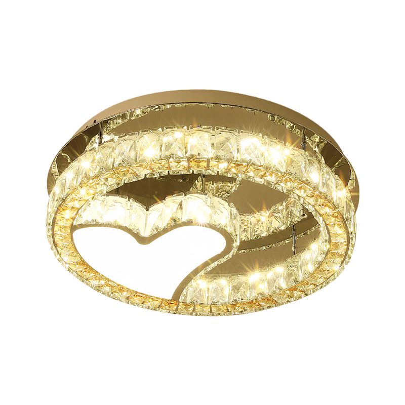 Bloques de cristal transparentes Lámpara de techo de acero inoxidable LED moderno de semi descarga con diseño de corazón, 18 "/19.5" de ancho