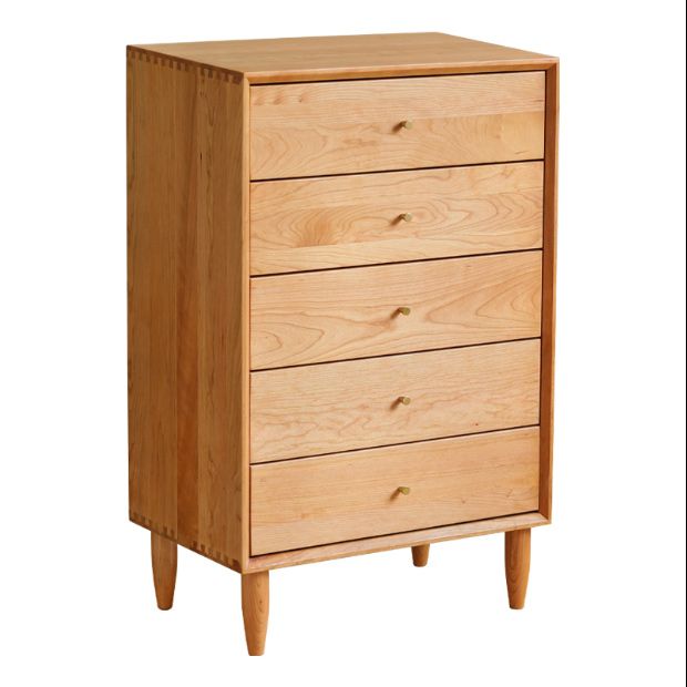 Pine Wood Accent Chest 37.8" Tall Side Cabinet with 5 Drawers