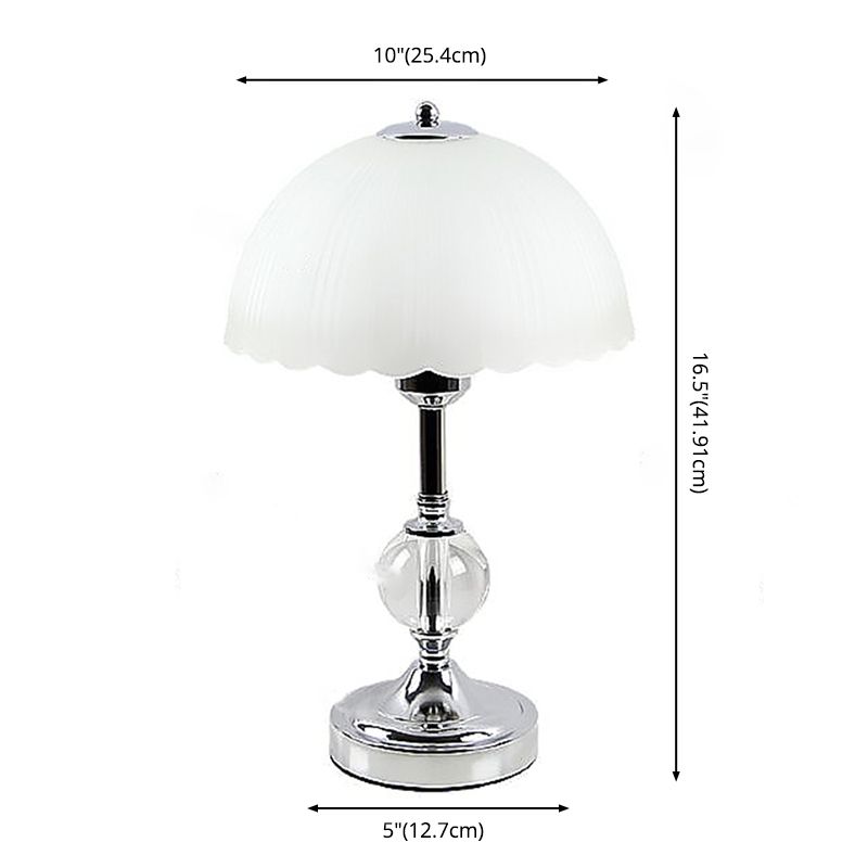Chrome Hemispherical Table Lamp Modern 1 Head Frosted Glass Night Light with Crystal Accents