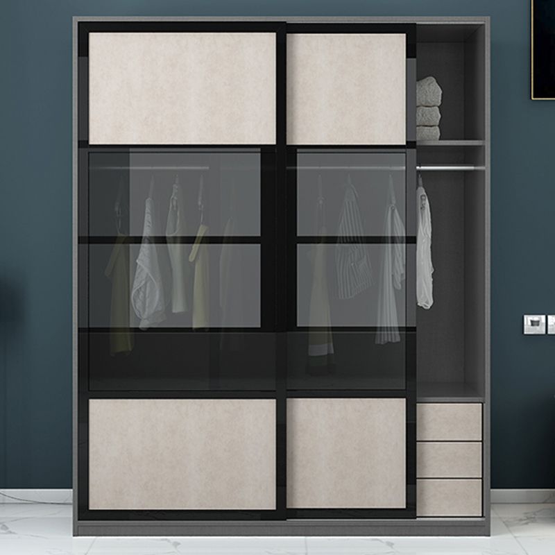 Engineered Wood Storage Cabinet with Glass Doors Contemporary Cabinet with Sliding Doors